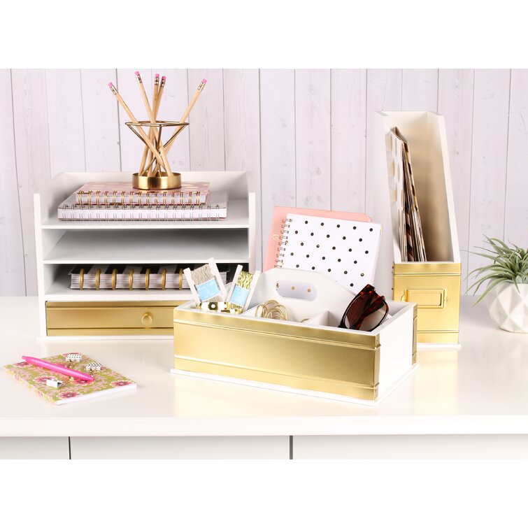 Kate and Laurel Industrious Desktop Wood Letter Tray with 3 Trays 
